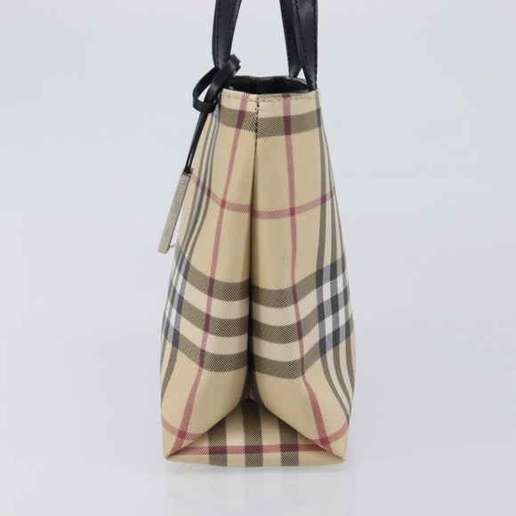 BURBERRY Nova Check Hand Bag PVC Beige Silver Auth 205321