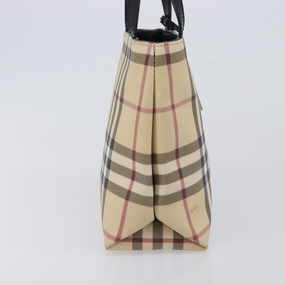 BURBERRY Nova Check Hand Bag PVC Beige Silver Auth 205321