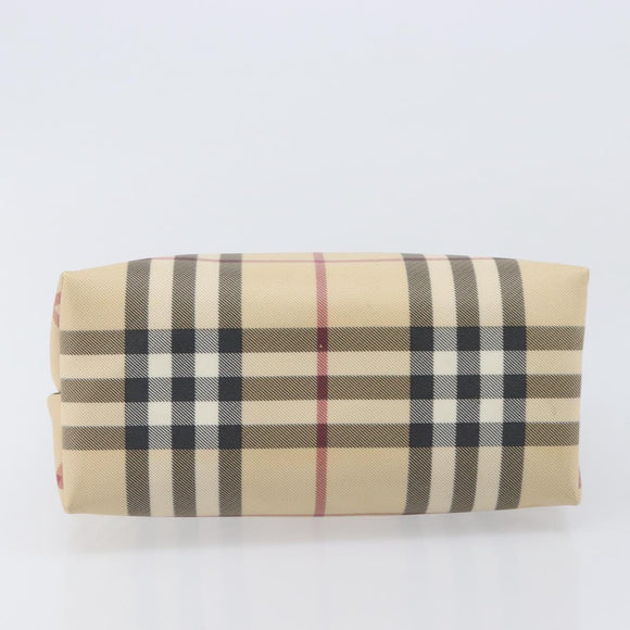 BURBERRY Nova Check Hand Bag PVC Beige Silver Auth 205321