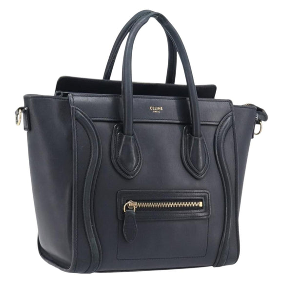 CELINE Luggage Mini Shopper Hand Bag Leather Black Gold Auth 205325