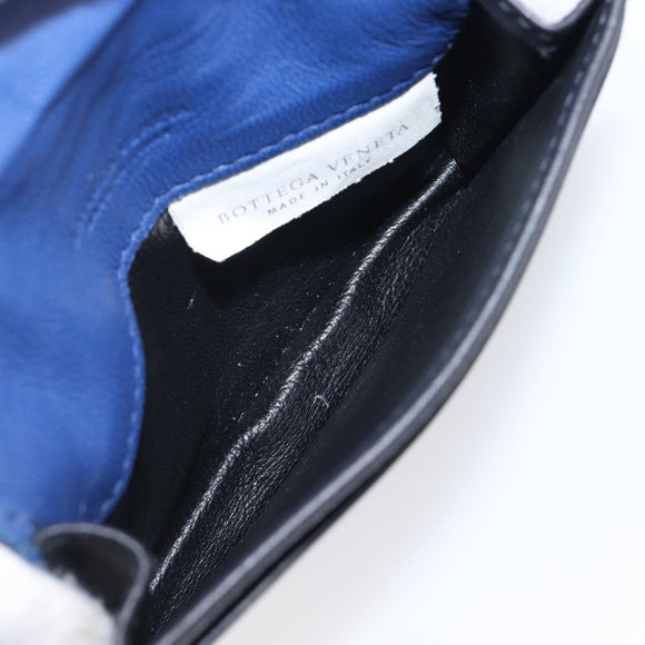 Bottega Veneta INTRECCIATO Card Case Leather Black Blue Auth 205327M
