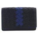 Bottega Veneta INTRECCIATO Card Case Leather Black Blue Auth 205327M-2