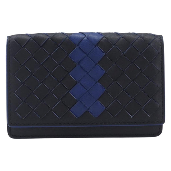 Bottega Veneta INTRECCIATO Card Case Leather Black Blue Auth 205327M