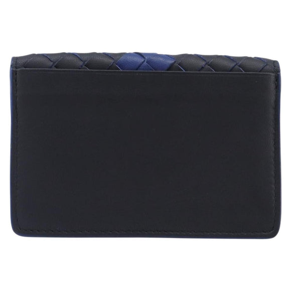 Bottega Veneta INTRECCIATO Card Case Leather Black Blue Auth 205327M