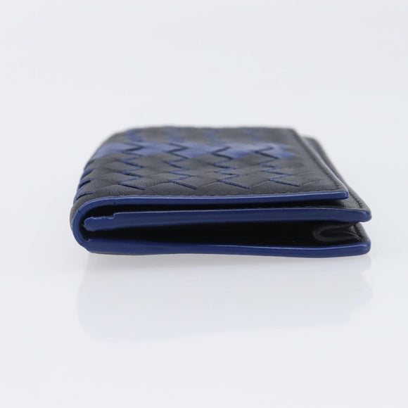 Bottega Veneta INTRECCIATO Card Case Leather Black Blue Auth 205327M