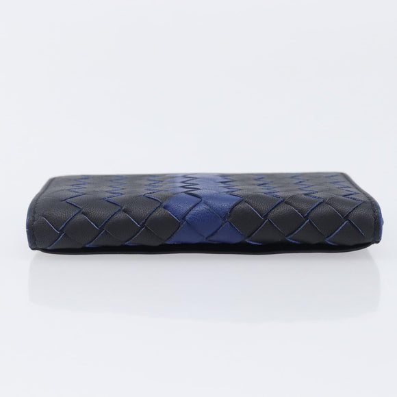 Bottega Veneta INTRECCIATO Card Case Leather Black Blue Auth 205327M