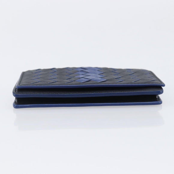 Bottega Veneta INTRECCIATO Card Case Leather Black Blue Auth 205327M