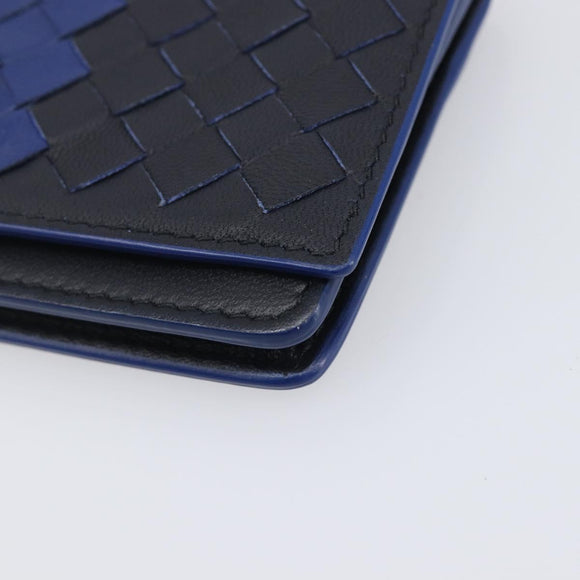 Bottega Veneta INTRECCIATO Card Case Leather Black Blue Auth 205327M