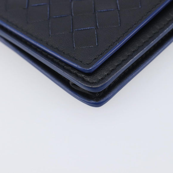 Bottega Veneta INTRECCIATO Card Case Leather Black Blue Auth 205327M