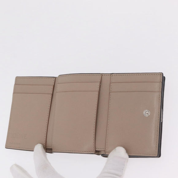 LOEWE Anagram Trifold Wallet Leather Beige Silver Auth 205328M
