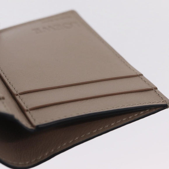 LOEWE Anagram Trifold Wallet Leather Beige Silver Auth 205328M