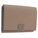 LOEWE Anagram Trifold Wallet Leather Beige Silver Auth 205328M-1