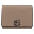 LOEWE Anagram Trifold Wallet Leather Beige Silver Auth 205328M-13