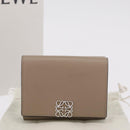 LOEWE Anagram Trifold Wallet Leather Beige Silver Auth 205328M-12
