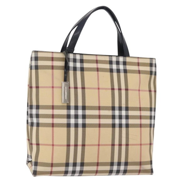 BURBERRY Nova Check Hand Bag PVC Beige Silver Auth 205331