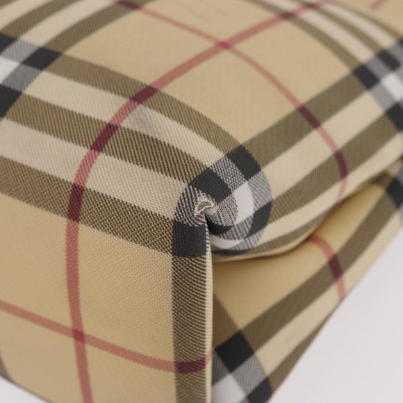 BURBERRY Nova Check Hand Bag PVC Beige Silver Auth 205331