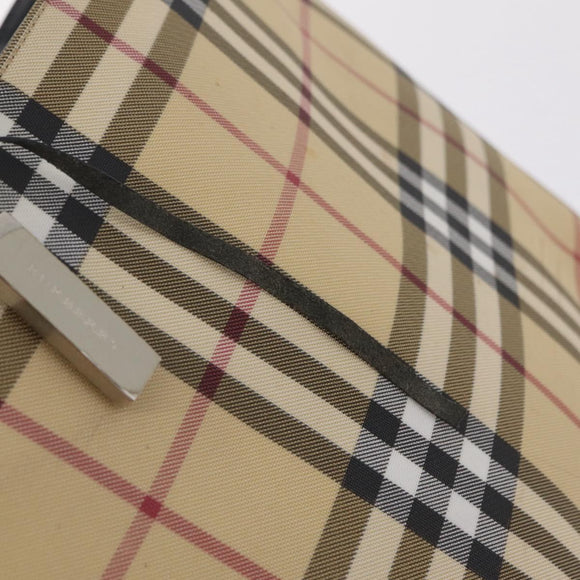 BURBERRY Nova Check Hand Bag PVC Beige Silver Auth 205331