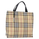 BURBERRY Nova Check Hand Bag PVC Beige Silver Auth 205331-1