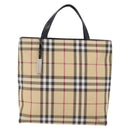 BURBERRY Nova Check Hand Bag PVC Beige Silver Auth 205331-13