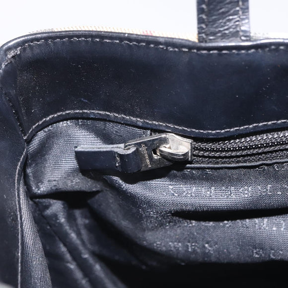 BURBERRY Nova Check Hand Bag PVC Beige Silver Auth 205331