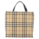BURBERRY Nova Check Hand Bag PVC Beige Silver Auth 205331-3