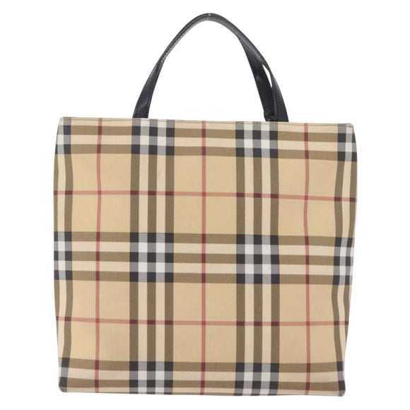 BURBERRY Nova Check Hand Bag PVC Beige Silver Auth 205331