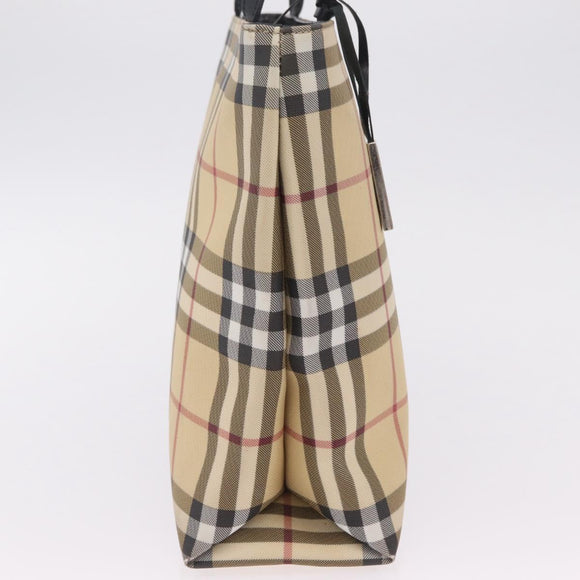 BURBERRY Nova Check Hand Bag PVC Beige Silver Auth 205331