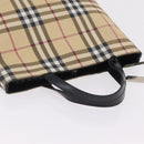 BURBERRY Nova Check Hand Bag PVC Beige Silver Auth 205331-8
