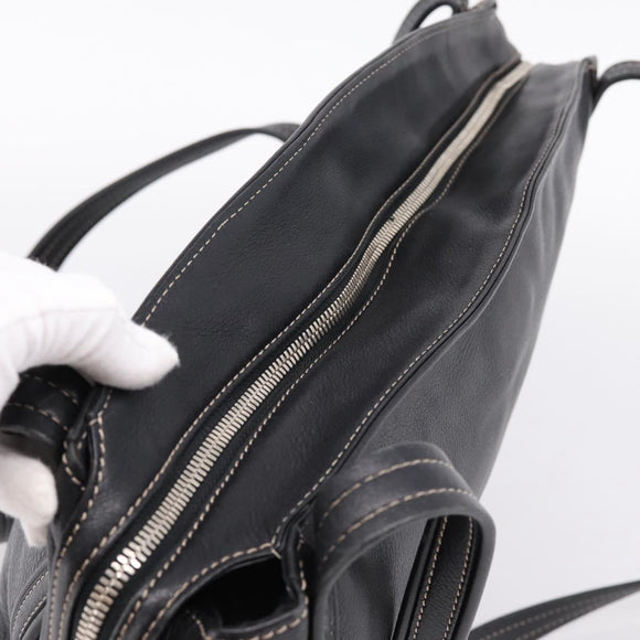 LOEWE Shoulder Bag Leather Black Silver Auth 205333V