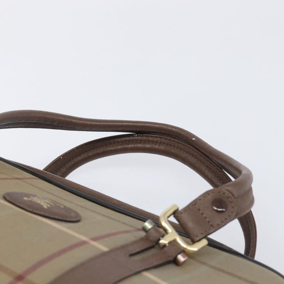 Burberrys Nova Check Hand Bag Canvas Beige Gold Auth 205340