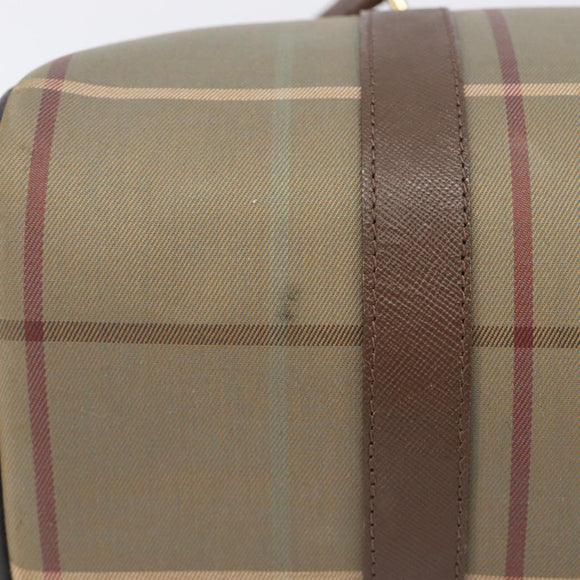 Burberrys Nova Check Hand Bag Canvas Beige Gold Auth 205340