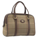 Burberrys Nova Check Hand Bag Canvas Beige Gold Auth 205340-1