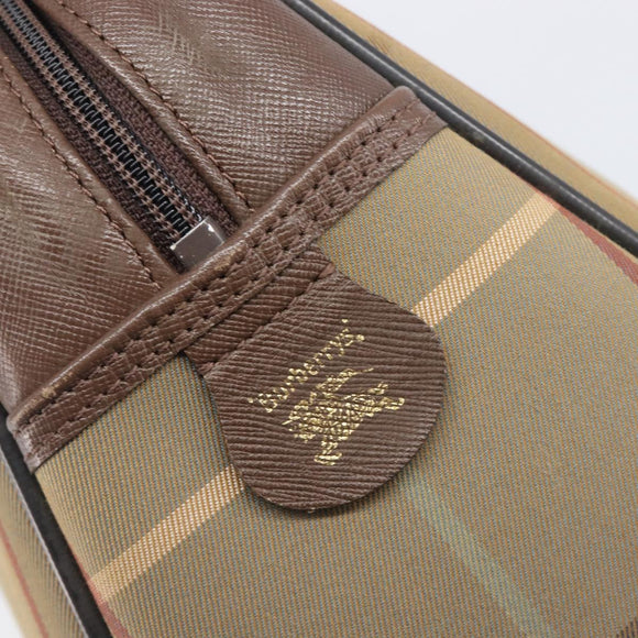 Burberrys Nova Check Hand Bag Canvas Beige Gold Auth 205340
