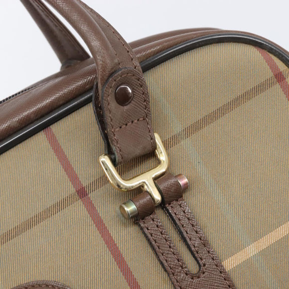 Burberrys Nova Check Hand Bag Canvas Beige Gold Auth 205340