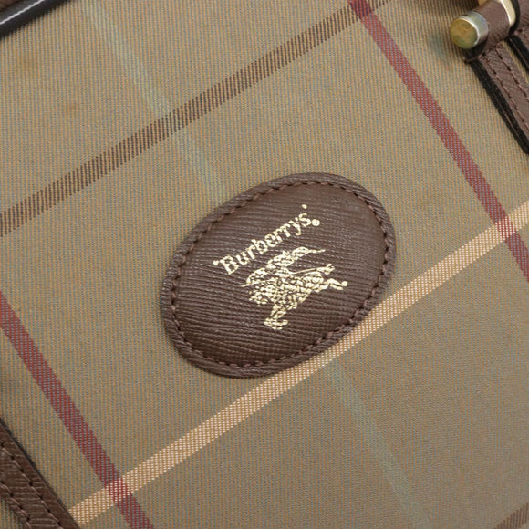 Burberrys Nova Check Hand Bag Canvas Beige Gold Auth 205340