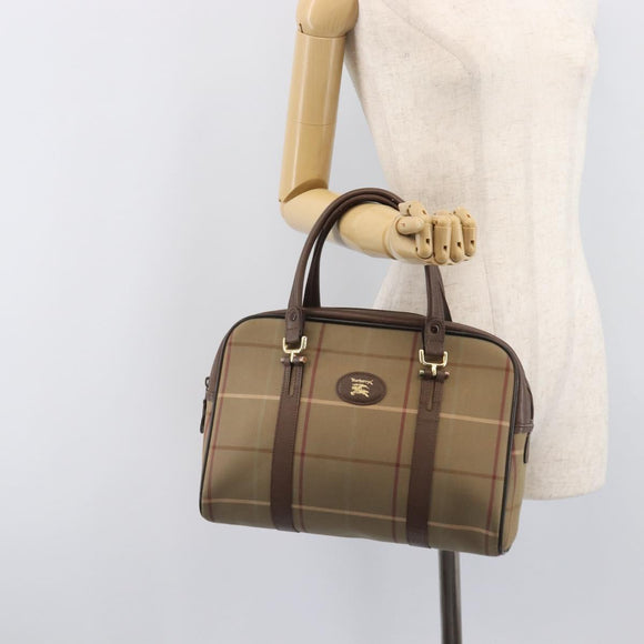 Burberrys Nova Check Hand Bag Canvas Beige Gold Auth 205340