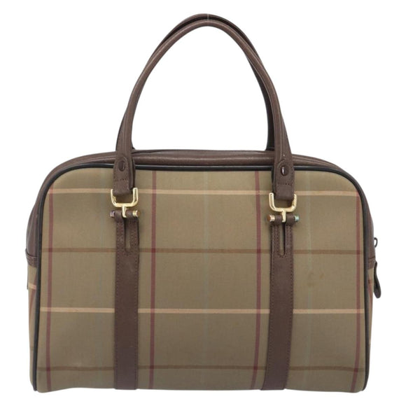 Burberrys Nova Check Hand Bag Canvas Beige Gold Auth 205340