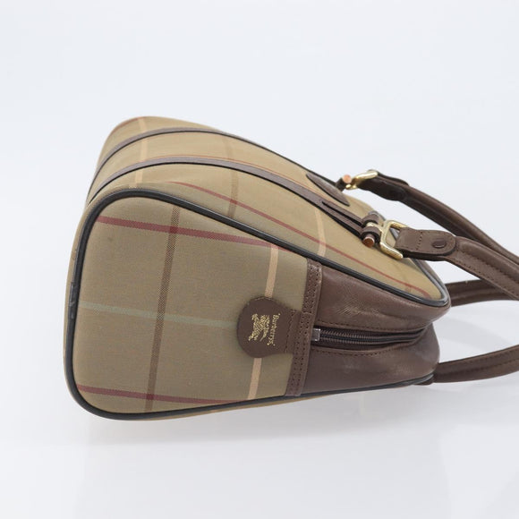 Burberrys Nova Check Hand Bag Canvas Beige Gold Auth 205340