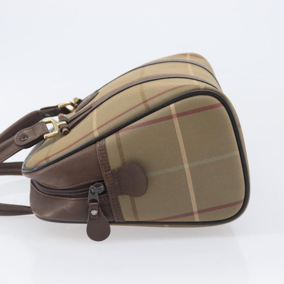 Burberrys Nova Check Hand Bag Canvas Beige Gold Auth 205340