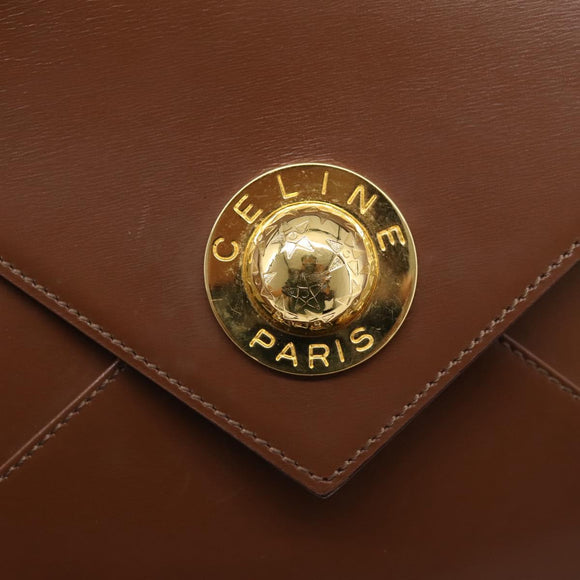 CELINE Shoulder Bag Leather Brown Gold Auth 205342