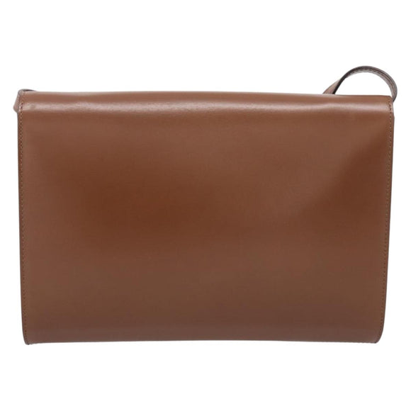 CELINE Shoulder Bag Leather Brown Gold Auth 205342