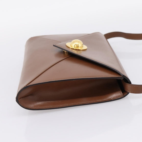 CELINE Shoulder Bag Leather Brown Gold Auth 205342