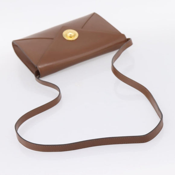 CELINE Shoulder Bag Leather Brown Gold Auth 205342