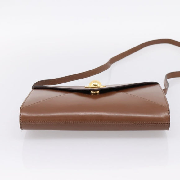 CELINE Shoulder Bag Leather Brown Gold Auth 205342