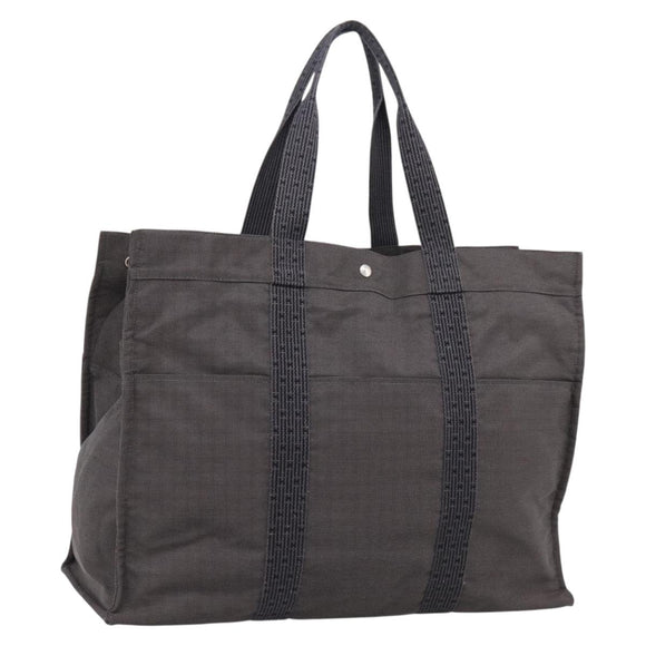 HERMES Her Line Tote TGM Tote Bag Canvas Gray Silver Auth 205345V