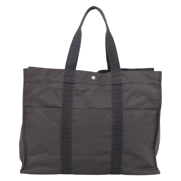 HERMES Her Line Tote TGM Tote Bag Canvas Gray Silver Auth 205345V