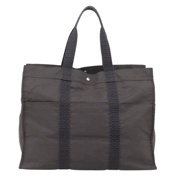 HERMES Her Line Tote TGM Tote Bag Canvas Gray Silver Auth 205345V