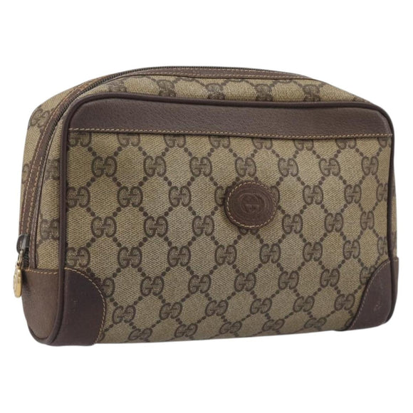 GUCCI GG Supreme Web Sherry Line Clutch Bag PVC Beige Gold Auth 205347