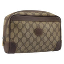 GUCCI GG Supreme Web Sherry Line Clutch Bag PVC Beige Gold Auth 205347-1