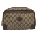 GUCCI GG Supreme Web Sherry Line Clutch Bag PVC Beige Gold Auth 205347-2